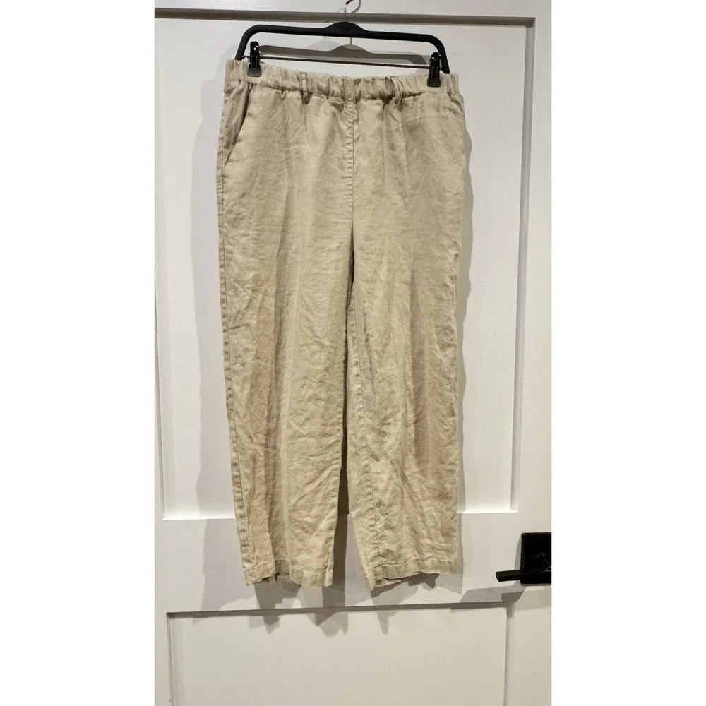QUINCE 100% European Linen Pants Size Medium Flax Oatmeal Relaxed Casual Summer